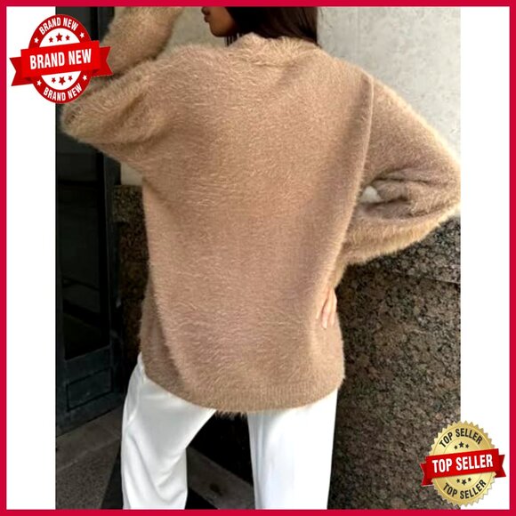 Fuzzy V Neck Button Down Oversized Cardigan Sweater Y2K Chic Vintage Knit - Picture 4 of 6